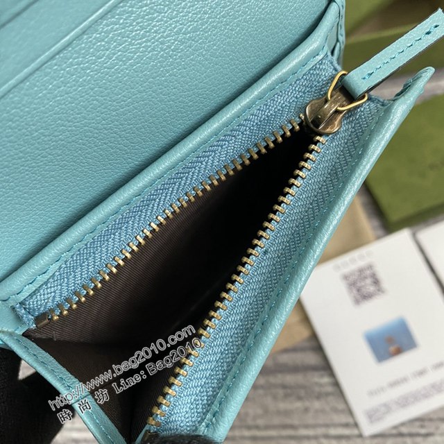 Gucci新款包包 古馳淺藍色全皮女款短錢夾 Gucci新款竹節鎖扣對折錢包 658244  ydg3303